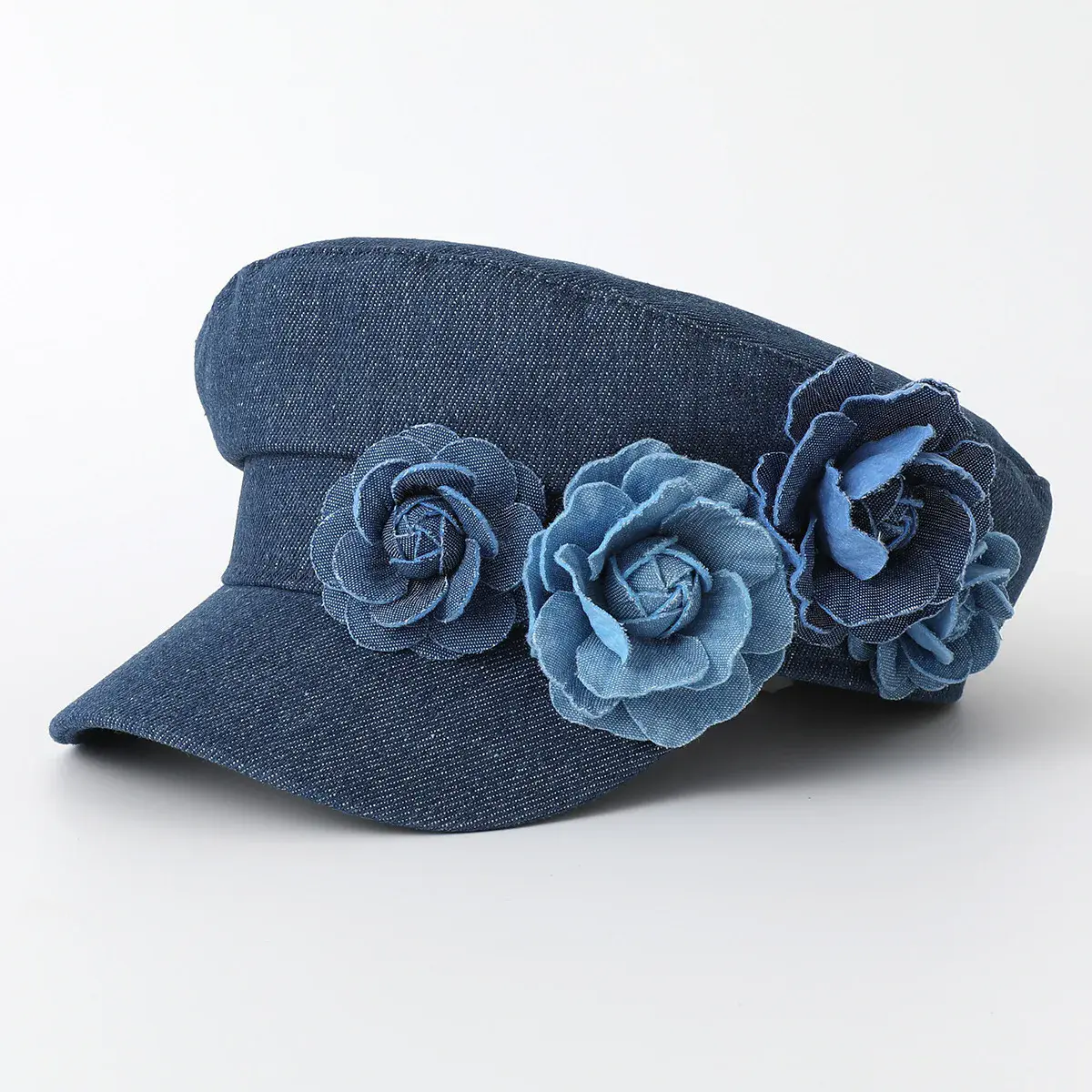 Cowboy Fashion Big Flower Elegant and Sweet Flat Top Navy Hat Student Hat Small Crowned Face Small Sunshade Hat