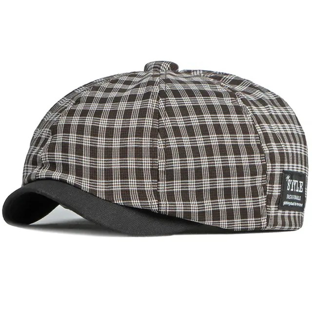 Elegant Art Octagonal Hat Men And Women Autumn And Summer Leisure Plaid Artist British Beret Retro Hat