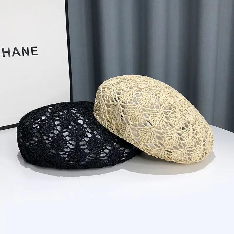 Fashionable Hollowed Out Grass Woven Beret for Children's Summer Korean Breathable Fashion Hat, Casual And Versatile Painter Hat