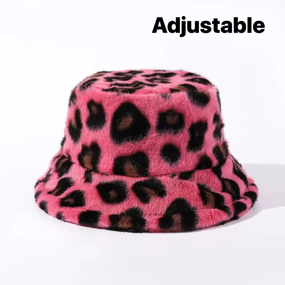 Winter Cow Leopard Faux Fur Fluffy Bucket Hats Women Outdoor Warm Sun Hat Soft Velvet Furry Fisherman Cap Girl Fashion Panama