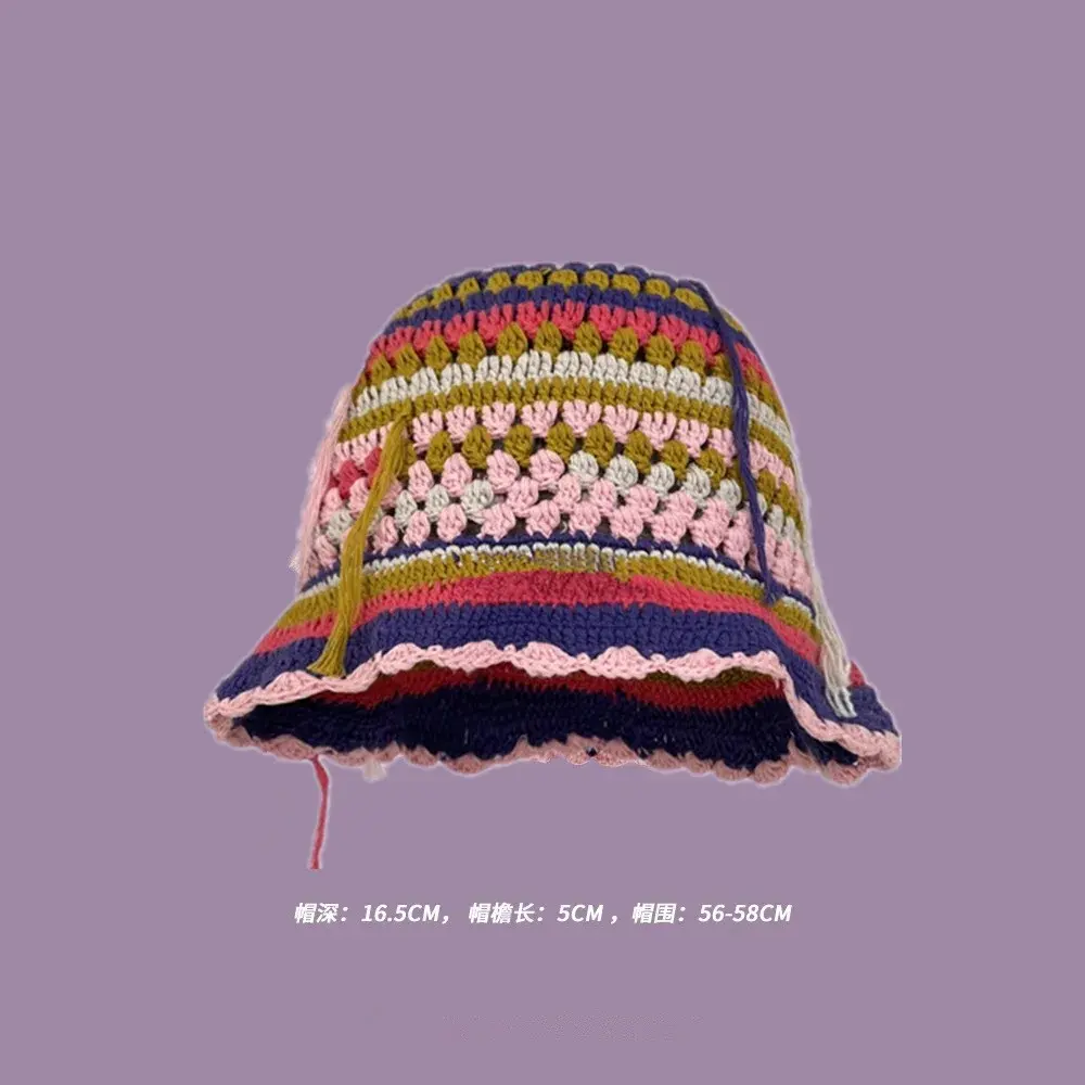 2023 Autumn New Crochet Korean Handmade Bucket Hat Women Weaving Knitted Hat  Fashion Flowers Autumn Winter Beanies Basin Cap