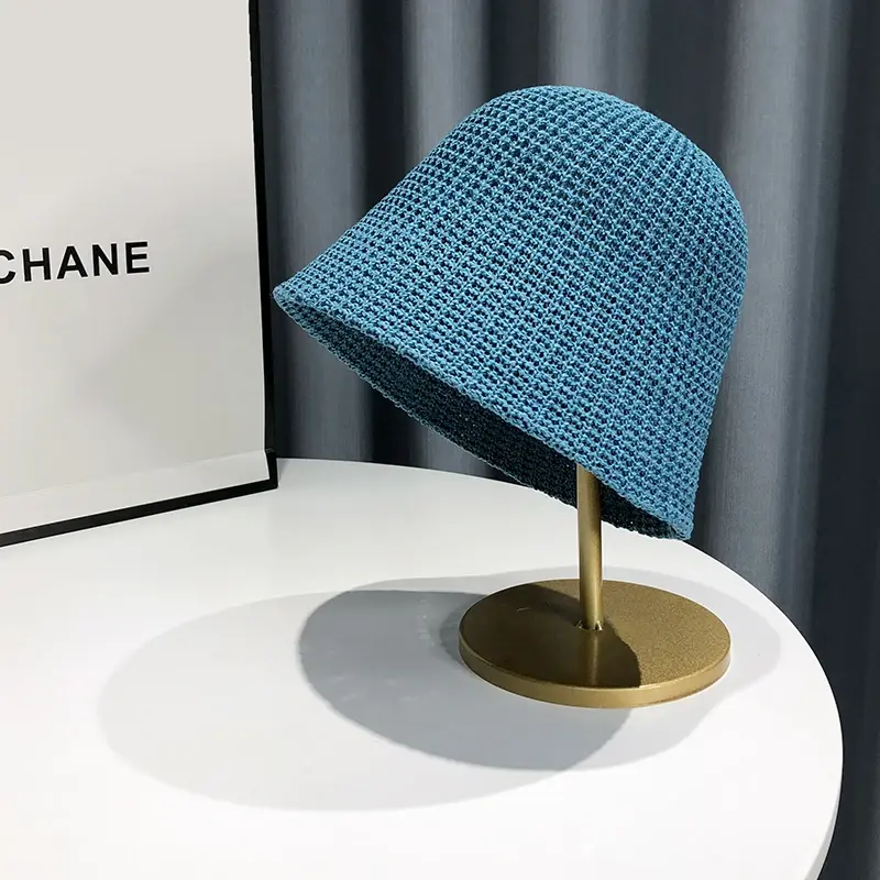 Summer Hollow Woven Fisherman Bucket Hat Women Thin Breathable Sunshade Basin Hat Japanese Bucket Sun Hat