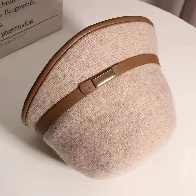 New style autumn winter woolen elegance female patchwork flat top retro casual fashion warm soft wear adjust bowler bucket hat