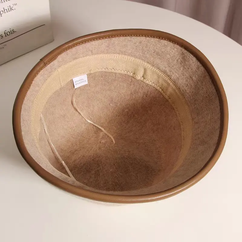 New style autumn winter woolen elegance female patchwork flat top retro casual fashion warm soft wear adjust bowler bucket hat