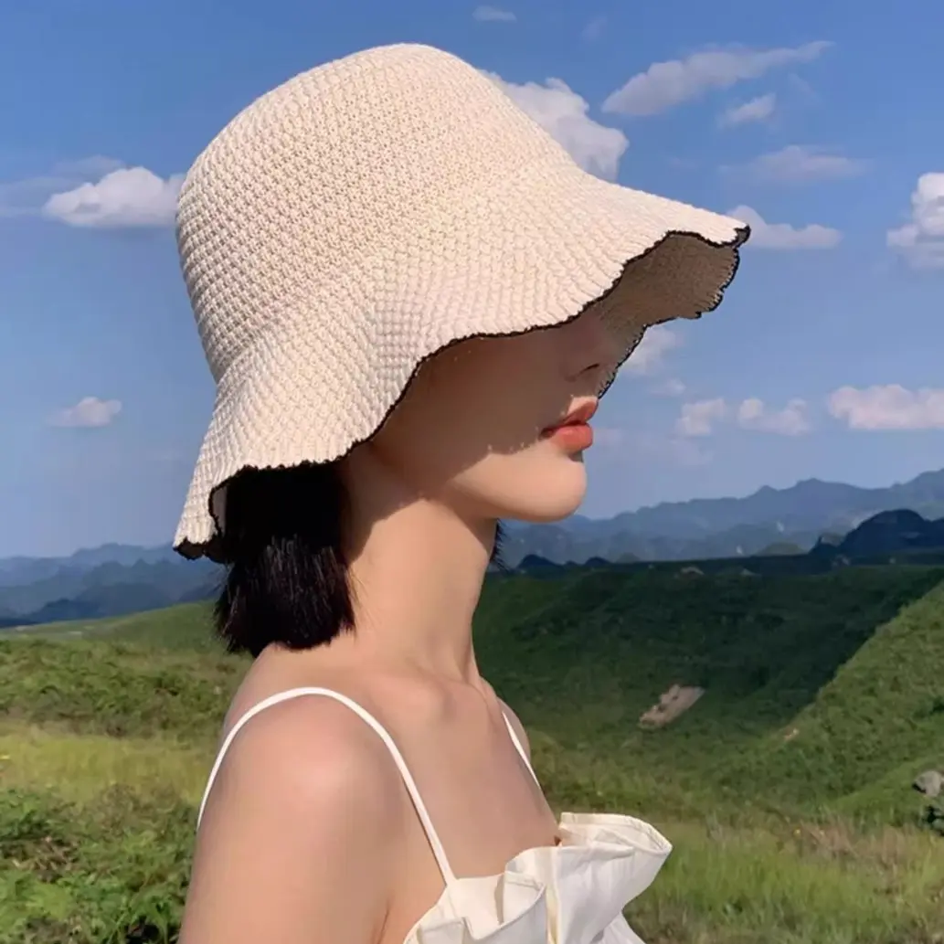Japanese Lace Fisherman Hat, Women's Summer Sunshade Basin Hat, Korean Version Fashionable And Versatile Thin Knit Bucket Hat