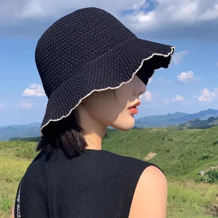 Japanese Lace Fisherman Hat, Women's Summer Sunshade Basin Hat, Korean Version Fashionable And Versatile Thin Knit Bucket Hat