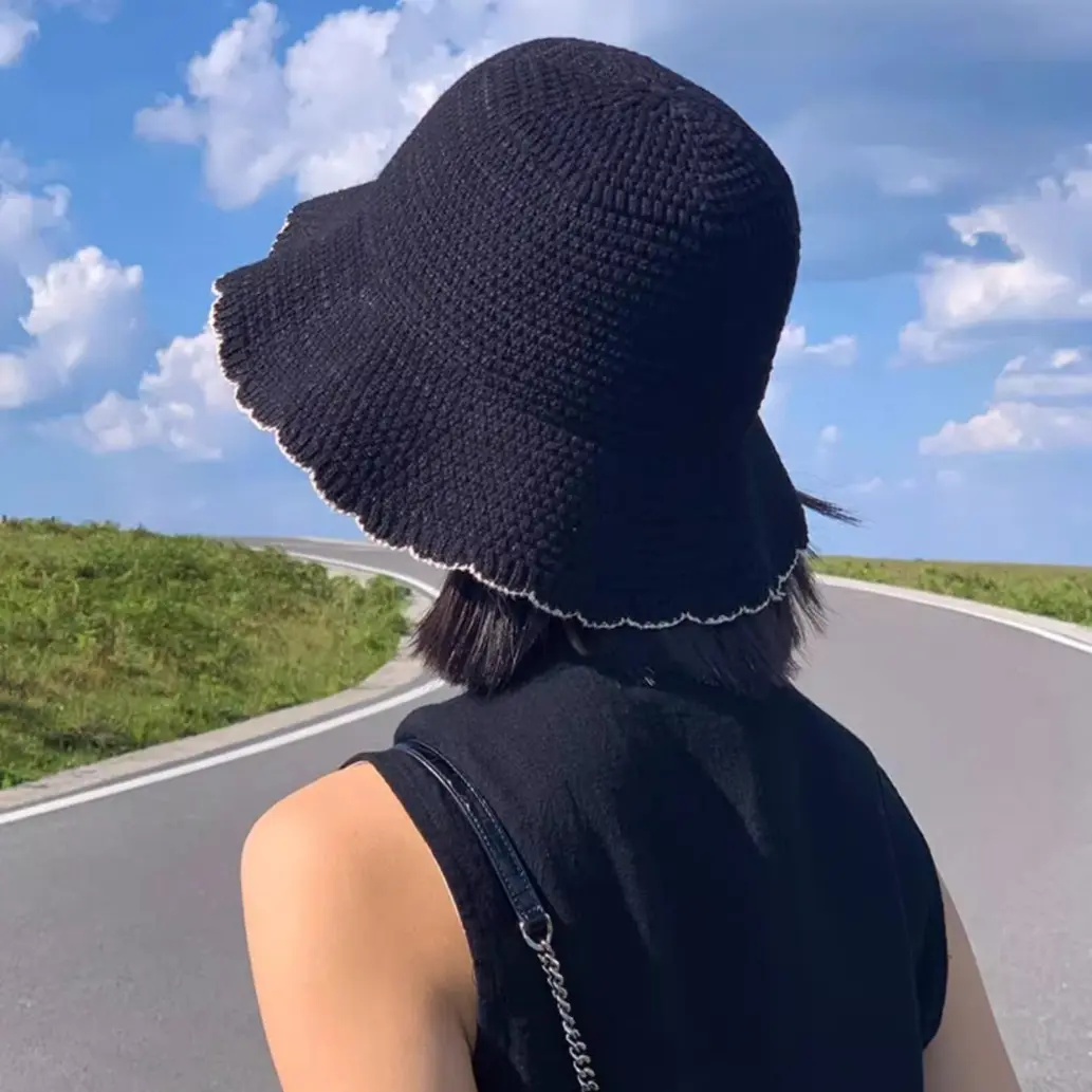 Japanese Lace Fisherman Hat, Women's Summer Sunshade Basin Hat, Korean Version Fashionable And Versatile Thin Knit Bucket Hat