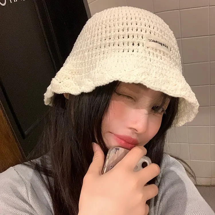 Japanese Sweet Fisherman Hat Women's Spring and Autumn Versatile Face Show Small Basin Hat Breathable Casual Knitted Hat