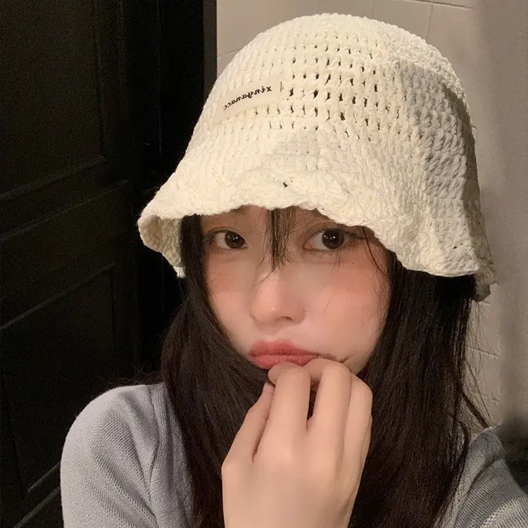 Japanese Sweet Fisherman Hat Women's Spring and Autumn Versatile Face Show Small Basin Hat Breathable Casual Knitted Hat