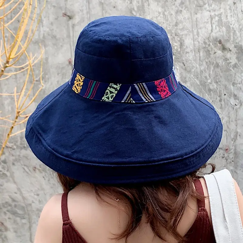 Retro Beach Hat For Women, Summer Sun Protection, Ethnic Style, Big Brim Hat For Outings, Sun Protection, Seaside Cool Hat