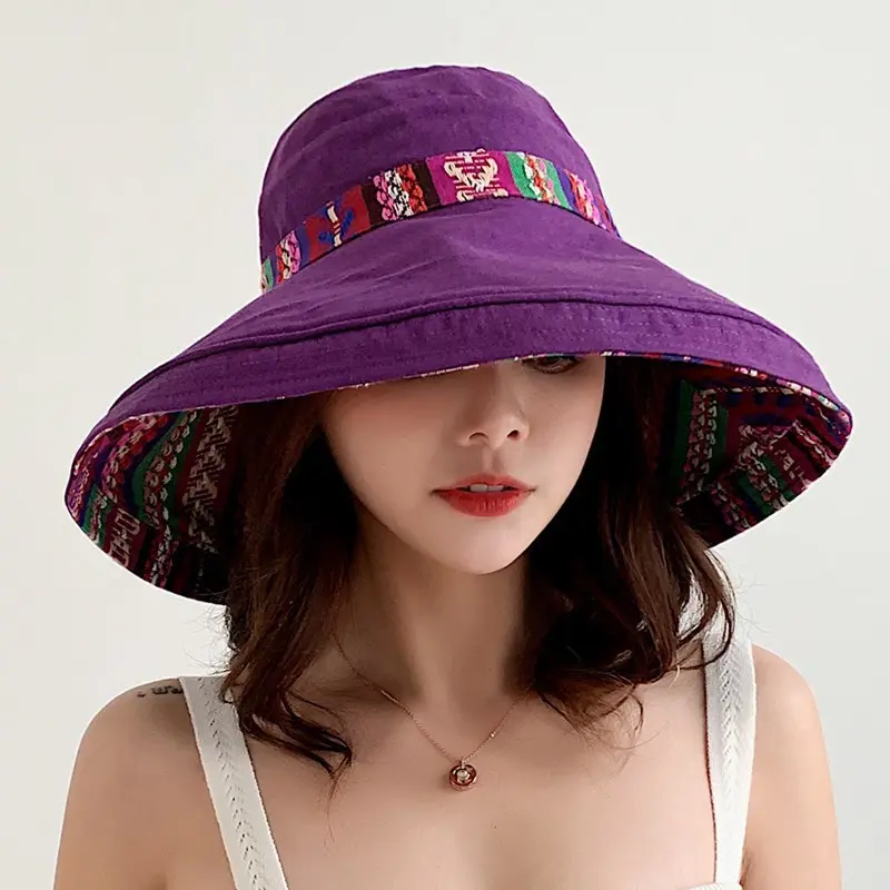 Retro Beach Hat For Women, Summer Sun Protection, Ethnic Style, Big Brim Hat For Outings, Sun Protection, Seaside Cool Hat