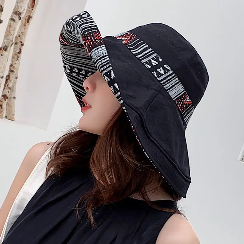 Retro Beach Hat For Women, Summer Sun Protection, Ethnic Style, Big Brim Hat For Outings, Sun Protection, Seaside Cool Hat