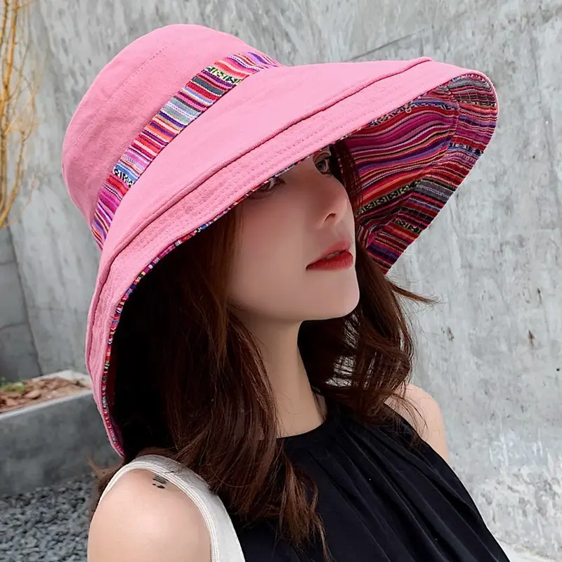 Retro Beach Hat For Women, Summer Sun Protection, Ethnic Style, Big Brim Hat For Outings, Sun Protection, Seaside Cool Hat