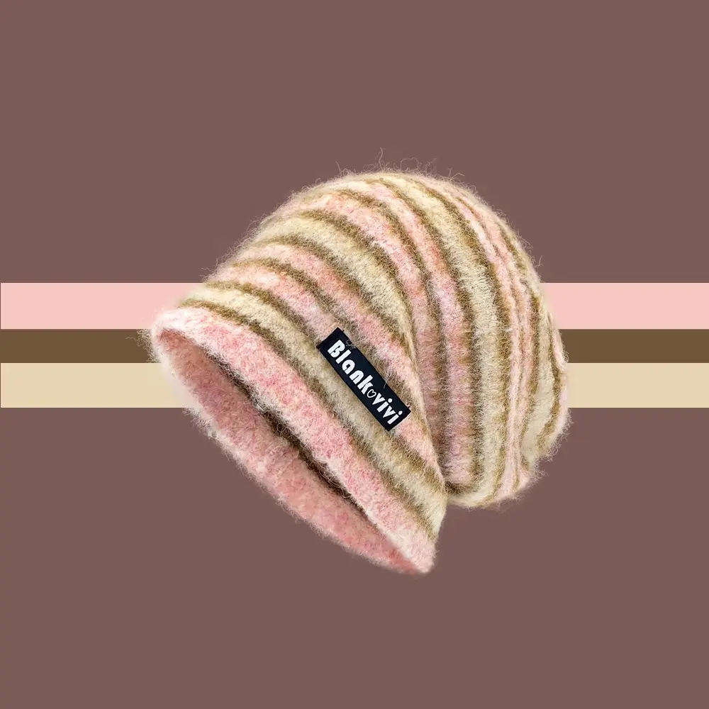 New Striped Autumn and Winter Knitted Hat for Women, Casual and Warm, Versatile for Couples, Woolen Hat Pile Up Hat
