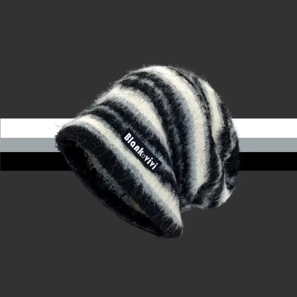 New Striped Autumn and Winter Knitted Hat for Women, Casual and Warm, Versatile for Couples, Woolen Hat Pile Up Hat