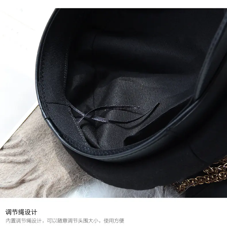 Women Black Military Hats Autumn Winter Fashion Wool Pu Leather Patchwork Newsboy Caps With Belt Female Gorras