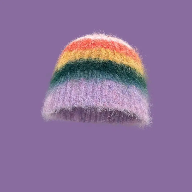 Korean Winter Hats For Women Rainbow Knitted Beanies Cute Hat Girls Pullover Hat Hip-Hop Street Caps Ear Protection knited Hat