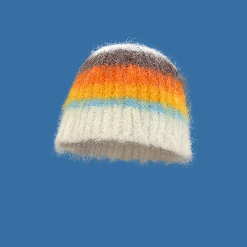 Korean Winter Hats For Women Rainbow Knitted Beanies Cute Hat Girls Pullover Hat Hip-Hop Street Caps Ear Protection knited Hat