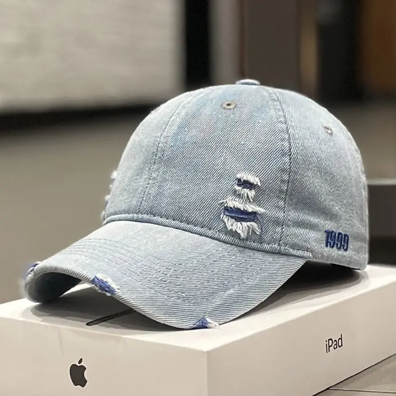 Cowboy Perforated Hat For Women, Spring and Autumn Duckbill Hat for Men, Korean Version, Japanese Embroidered Baseball Cap