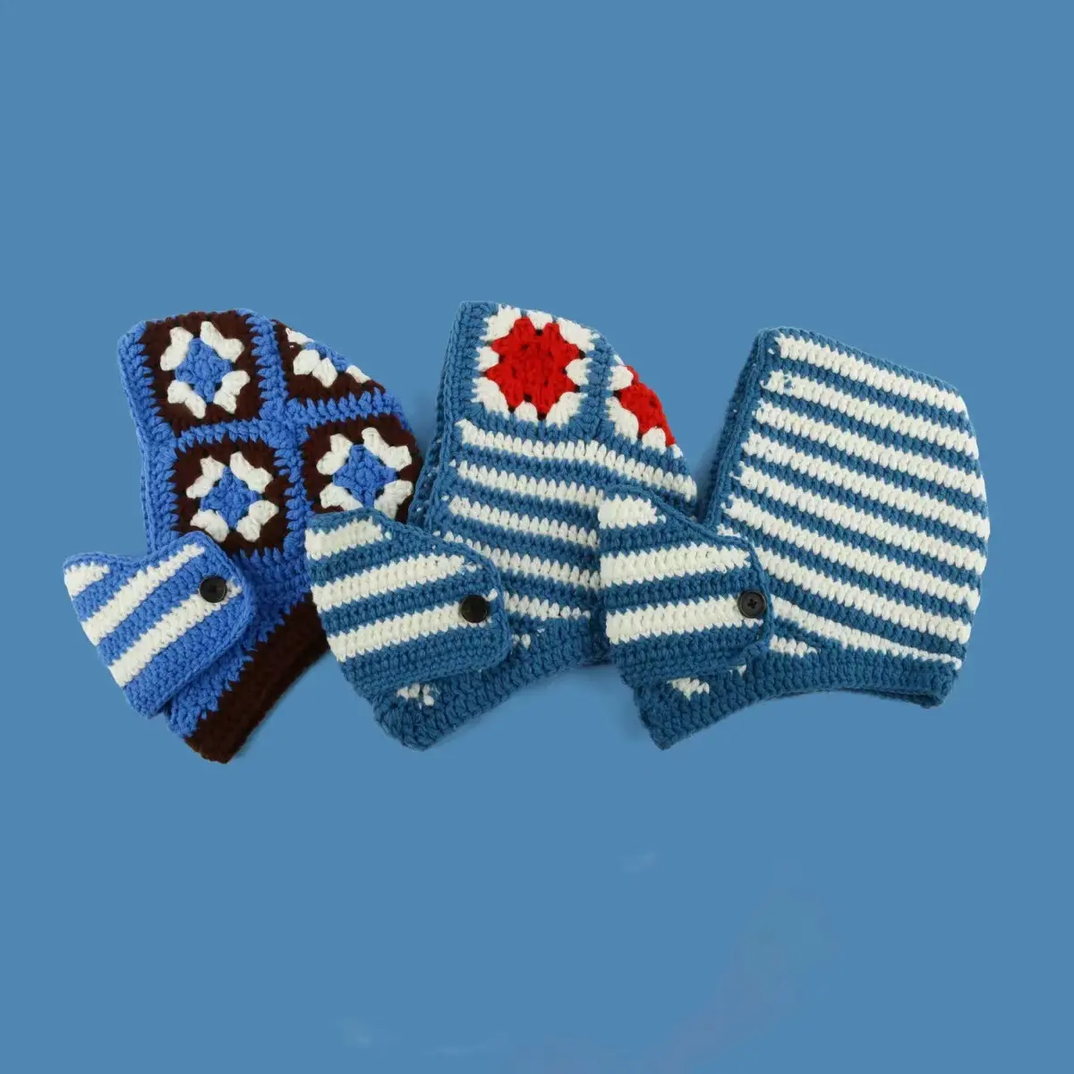Korean Handmade Crochet Flower Pulled Hat Women's Hat Scarf Mask One-Piece Sleeve Warm Yarn Lei Feng Hat