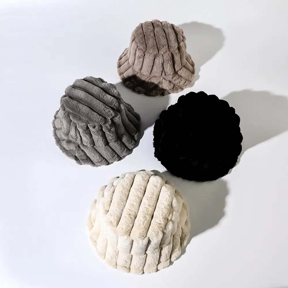 Imitation Rabbit Fur Fisherman Hat Autumn And Winter Korean Version Thick Plush Warm Vertical Stripe Basin Hat Striped Hat