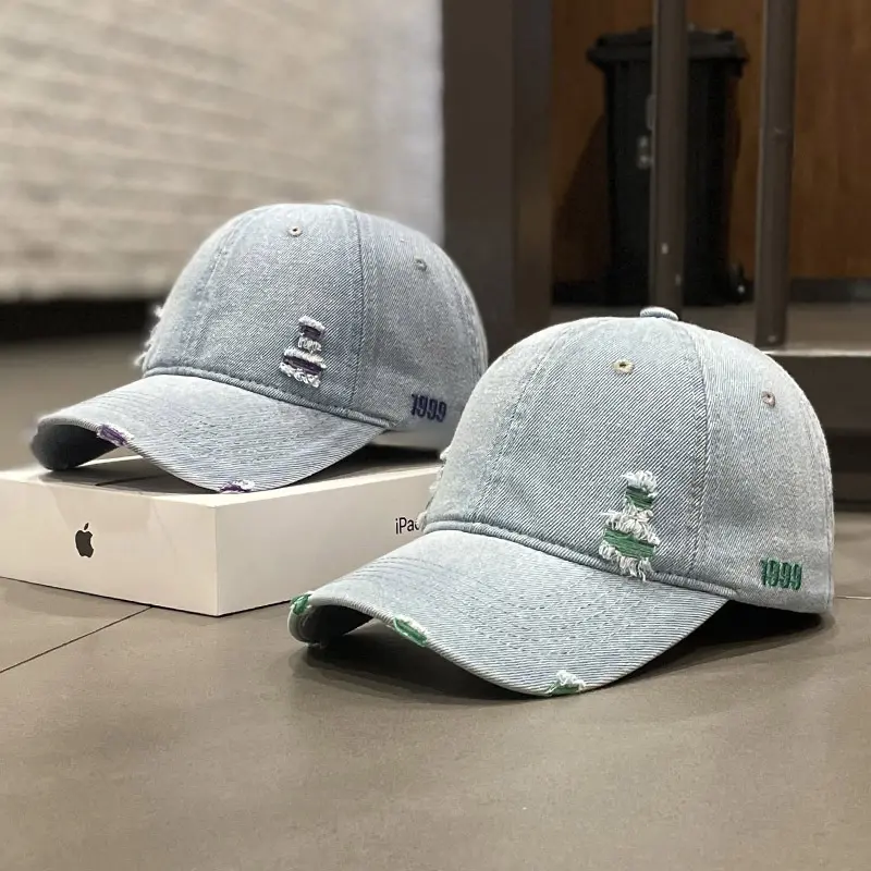 Cowboy Perforated Hat For Women, Spring and Autumn Duckbill Hat for Men, Korean Version, Japanese Embroidered Baseball Cap