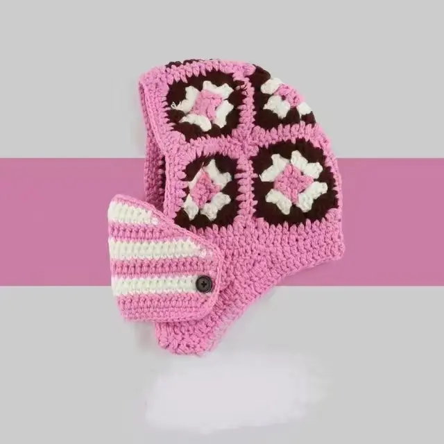 Korean Handmade Crochet Flower Pulled Hat Women's Hat Scarf Mask One-Piece Sleeve Warm Yarn Lei Feng Hat