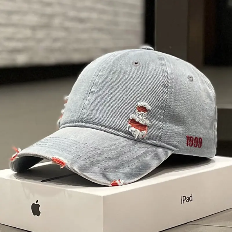 Cowboy Perforated Hat For Women, Spring and Autumn Duckbill Hat for Men, Korean Version, Japanese Embroidered Baseball Cap