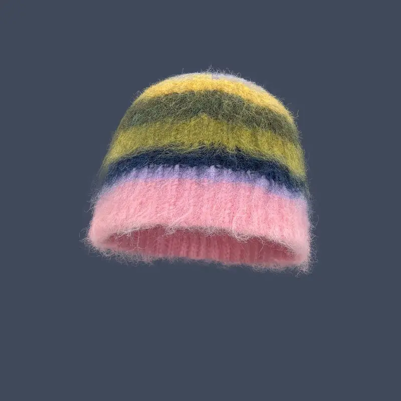 Korean Winter Hats For Women Rainbow Knitted Beanies Cute Hat Girls Pullover Hat Hip-Hop Street Caps Ear Protection knited Hat