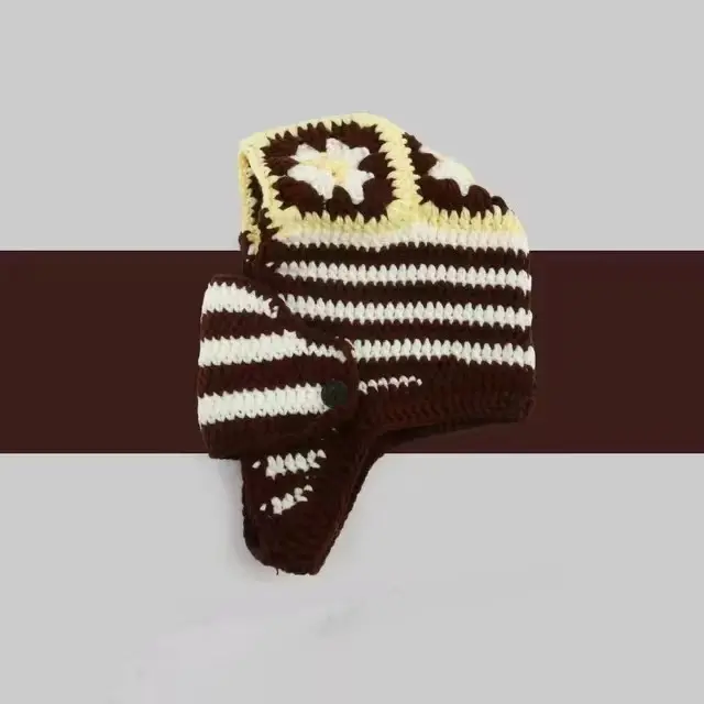 Korean Handmade Crochet Flower Pulled Hat Women's Hat Scarf Mask One-Piece Sleeve Warm Yarn Lei Feng Hat