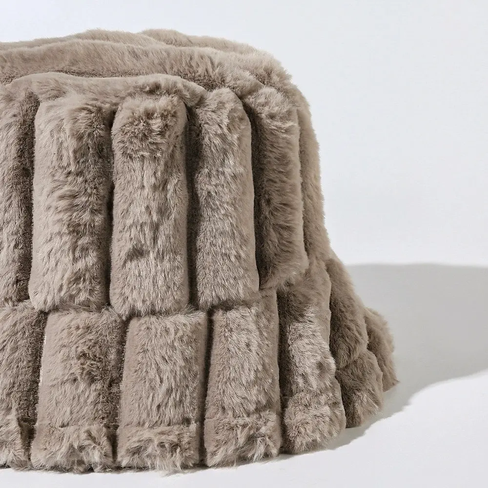 Imitation Rabbit Fur Fisherman Hat Autumn And Winter Korean Version Thick Plush Warm Vertical Stripe Basin Hat Striped Hat