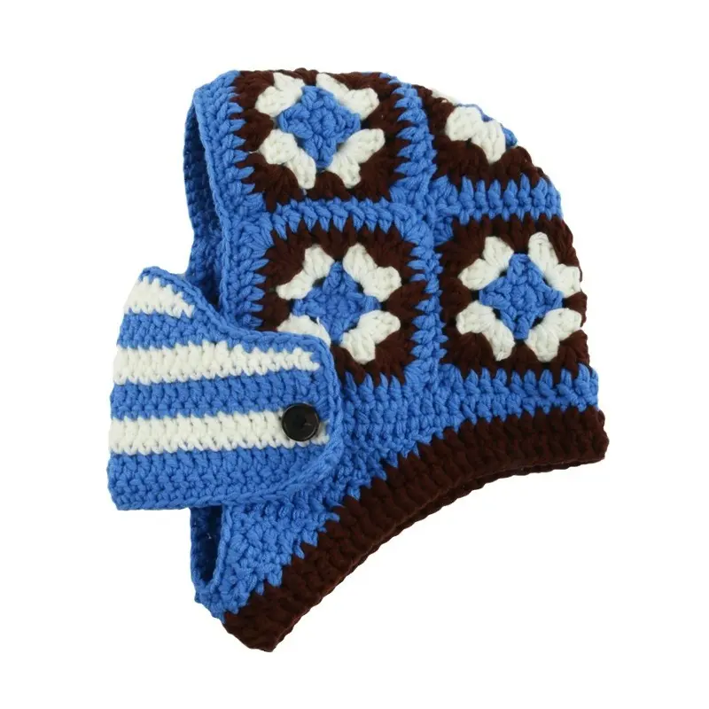 Korean Handmade Crochet Flower Pulled Hat Women's Hat Scarf Mask One-Piece Sleeve Warm Yarn Lei Feng Hat