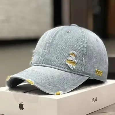 Cowboy Perforated Hat For Women, Spring and Autumn Duckbill Hat for Men, Korean Version, Japanese Embroidered Baseball Cap