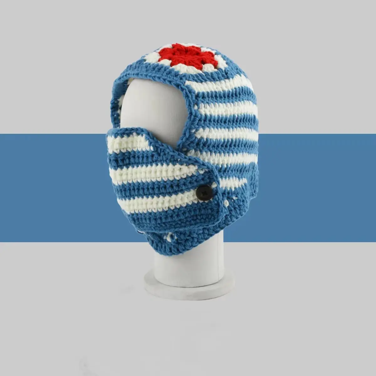 Korean Handmade Crochet Flower Pulled Hat Women's Hat Scarf Mask One-Piece Sleeve Warm Yarn Lei Feng Hat