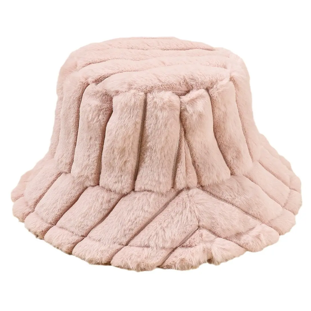 Imitation Rabbit Fur Fisherman Hat Autumn And Winter Korean Version Thick Plush Warm Vertical Stripe Basin Hat Striped Hat