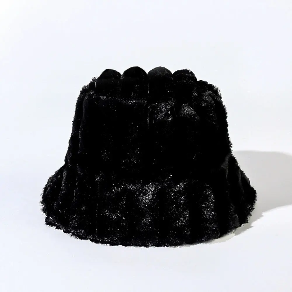 Imitation Rabbit Fur Fisherman Hat Autumn And Winter Korean Version Thick Plush Warm Vertical Stripe Basin Hat Striped Hat