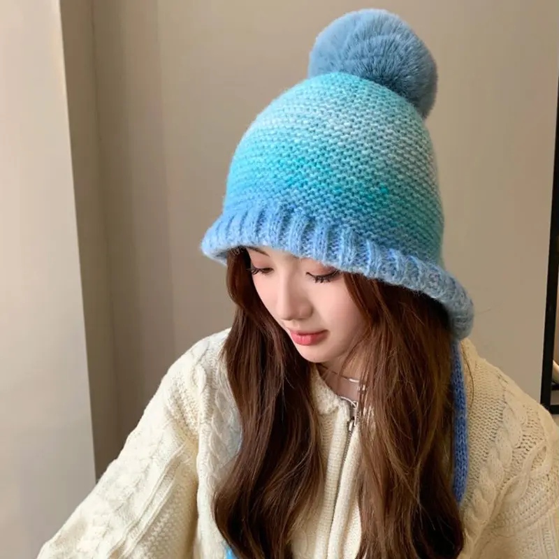 Colorful Woolen Hat For Children In Autumn And Winter, Cute Korean Tie Up Warm Knit Hat, Ear Protection Sleeve, Headband Hat