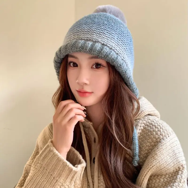 Colorful Woolen Hat For Children In Autumn And Winter, Cute Korean Tie Up Warm Knit Hat, Ear Protection Sleeve, Headband Hat
