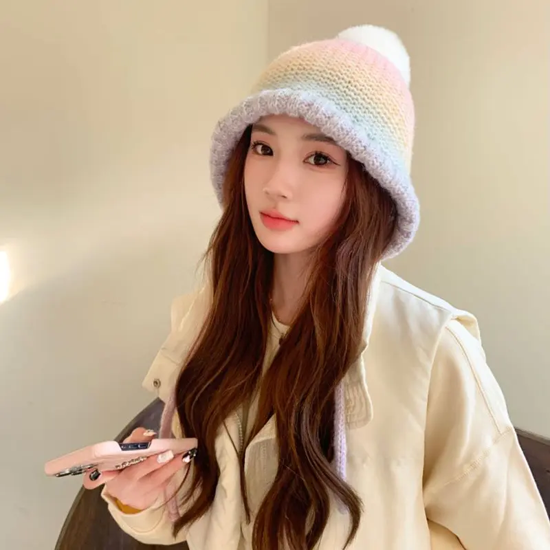 Colorful Woolen Hat For Children In Autumn And Winter, Cute Korean Tie Up Warm Knit Hat, Ear Protection Sleeve, Headband Hat