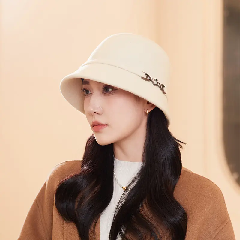 Autumn And Winter Middle-Aged And Elderly Hats, High-End 100% Wool Fashionable Basin Hats, Women's Outdoor Warm Bucket Hats