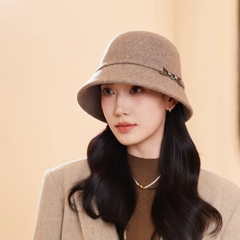 Autumn And Winter Middle-Aged And Elderly Hats, High-End 100% Wool Fashionable Basin Hats, Women's Outdoor Warm Bucket Hats