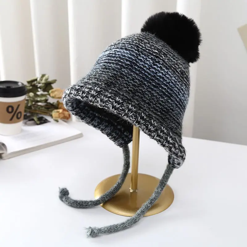 Colorful Woolen Hat For Children In Autumn And Winter, Cute Korean Tie Up Warm Knit Hat, Ear Protection Sleeve, Headband Hat