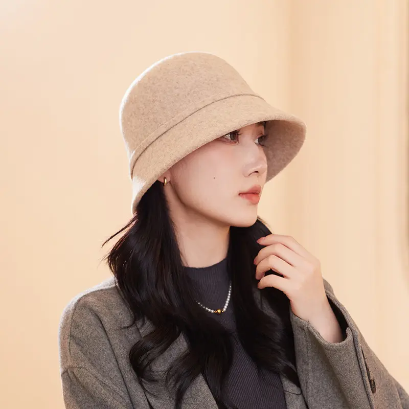 Autumn And Winter Middle-Aged And Elderly Hats, High-End 100% Wool Fashionable Basin Hats, Women's Outdoor Warm Bucket Hats