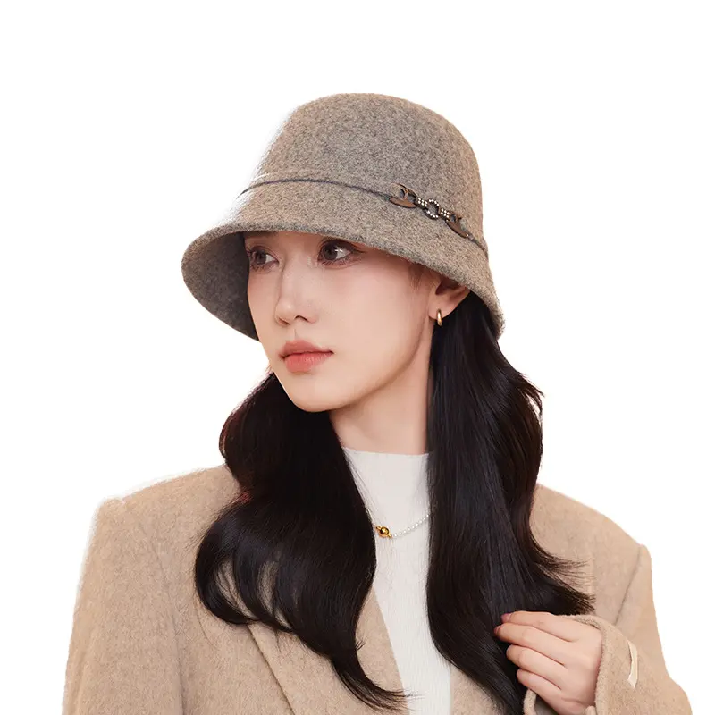 Autumn And Winter Middle-Aged And Elderly Hats, High-End 100% Wool Fashionable Basin Hats, Women's Outdoor Warm Bucket Hats