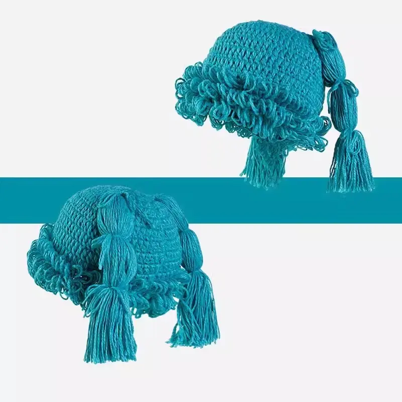 Japanese Anime Pink Fried Dough Twists Braid Wig Wool Hat for Women Warm in Autumn And Winter Sweet Personality Knitting Hat