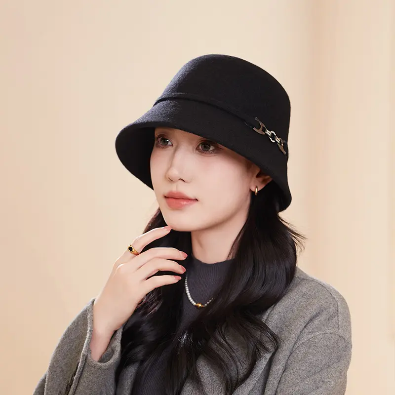 Autumn And Winter Middle-Aged And Elderly Hats, High-End 100% Wool Fashionable Basin Hats, Women's Outdoor Warm Bucket Hats