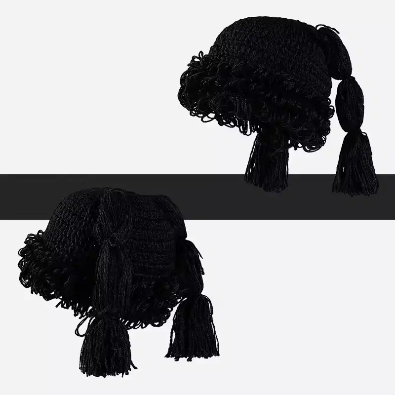 Japanese Anime Pink Fried Dough Twists Braid Wig Wool Hat for Women Warm in Autumn And Winter Sweet Personality Knitting Hat