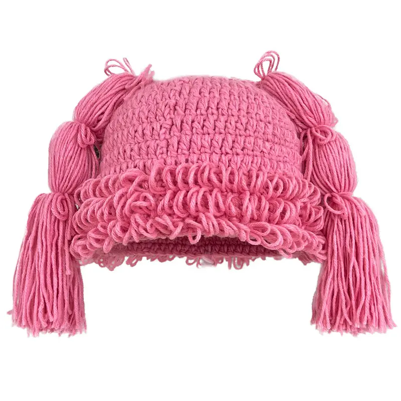 Japanese Anime Pink Fried Dough Twists Braid Wig Wool Hat for Women Warm in Autumn And Winter Sweet Personality Knitting Hat