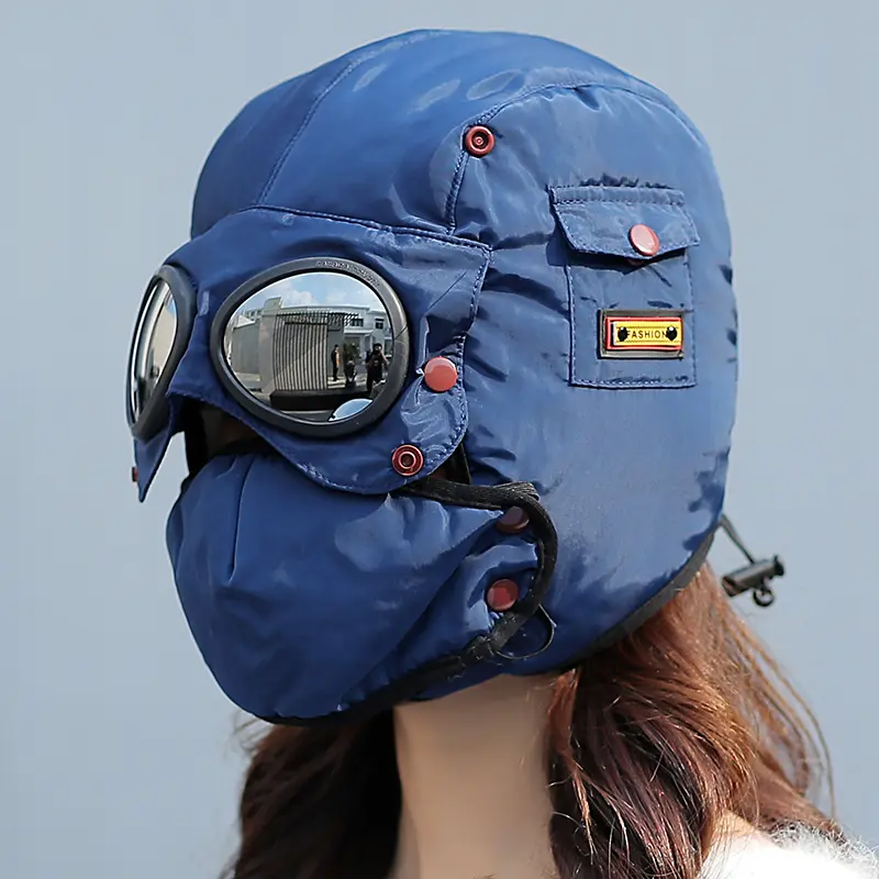 2021 Fashion Winter Bomber Hat with Masks Goggles Waterproof Hood Pilot Hats Glasses Ear Protection Cap Kids Adult Balaclava