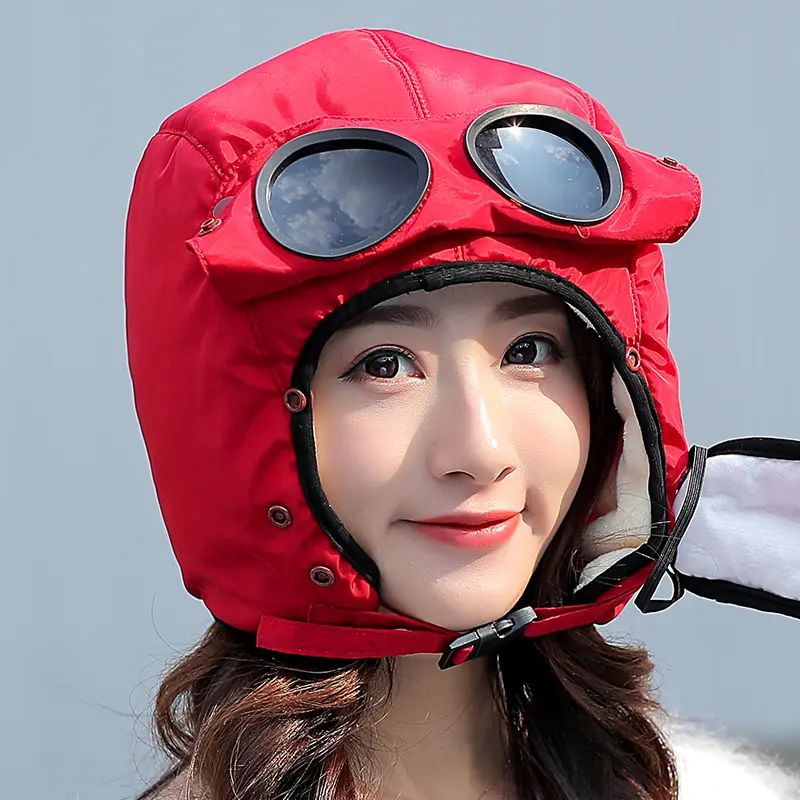 2021 Fashion Winter Bomber Hat with Masks Goggles Waterproof Hood Pilot Hats Glasses Ear Protection Cap Kids Adult Balaclava